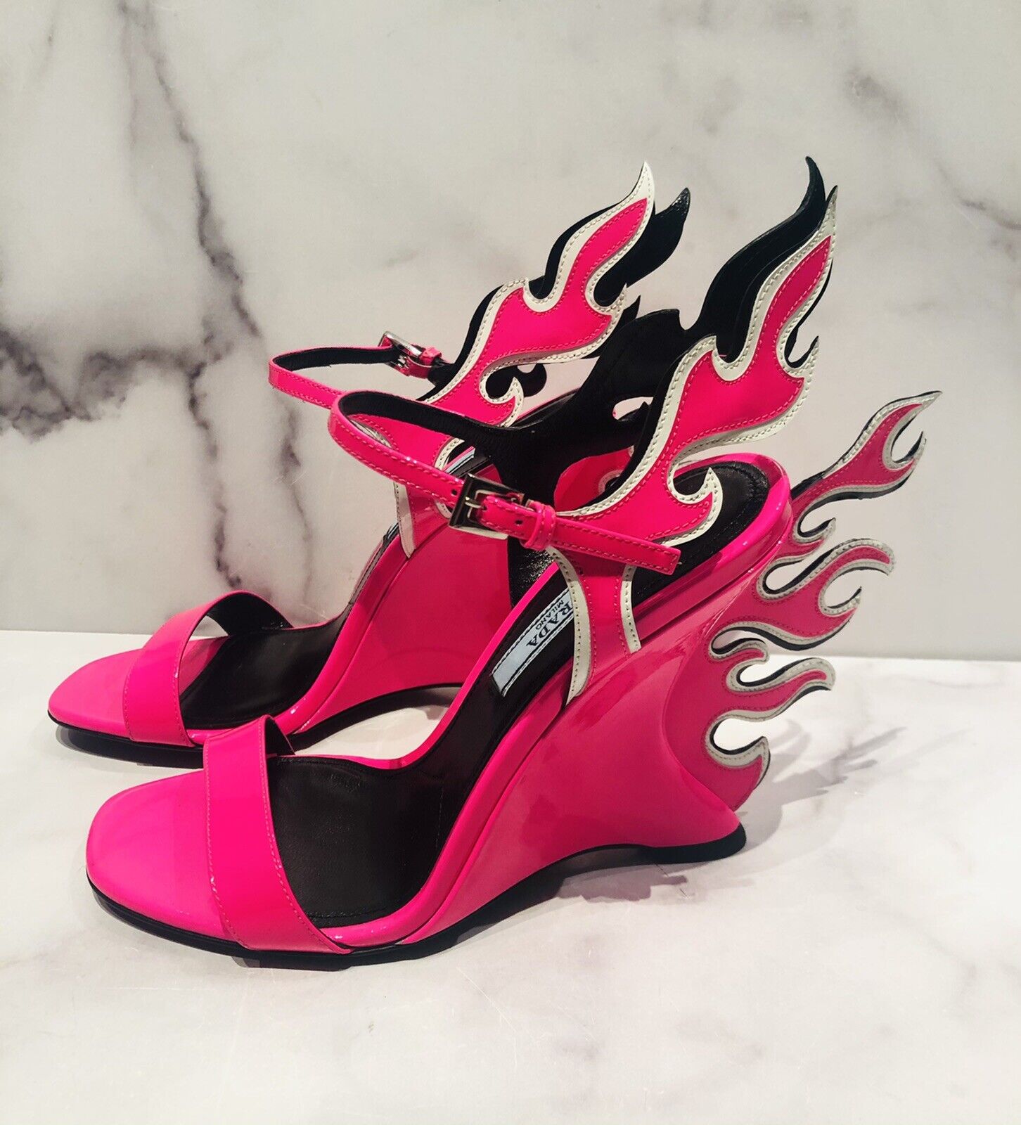 PRADA Pink Patent Leather Flame Women's Ankle Strap Sandals Heels | eBay