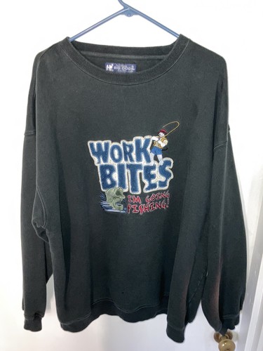 Vtg 90s Big Dog Crewneck Sweatshirt Work Bites I’m Going Fishing Adult 2X