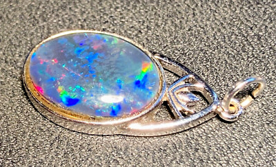 Opal Pendant  Solid 925 Sterling Silver Opal Triplet 14 x 10 mm 1.75 gram