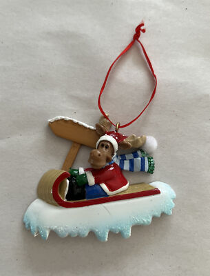 Moose On Sled Christmas Ornament Resin Kurt Adler New  3 