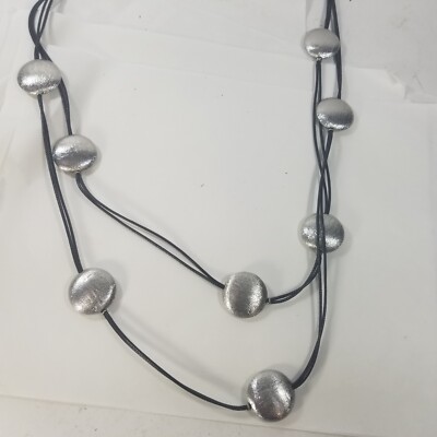 Silver Tone Multi Strand Bead/Disc Station Fashion Necklace Cord 37''