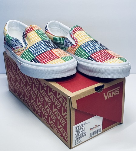 vans slip on multi true white