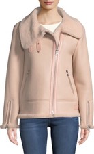 Mackage Minna Sheepskin Moto Jacket In Petal Pink Xs