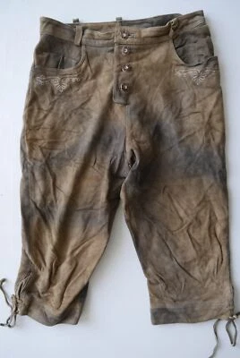 Kniebund Lederhose schön leicht für den Sommer Oktoberfest Stickerei braun Gr.48 - Bild 1 von 4