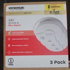 Universal Security 3 Pack Hardwired Smoke Detector W/ Ionization Sensor
