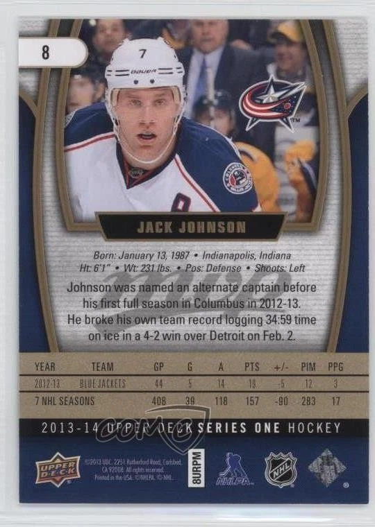 2013-14 Upper Deck MVP Gold Script /100 Jack Johnson #8 - Image 2 of 2