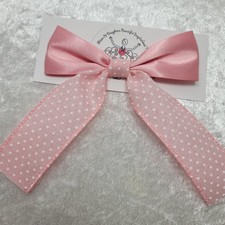 Sale Handmade Beautiful Pink Bow w/Polka Dots  Tails Girls/Women, Hair Clips