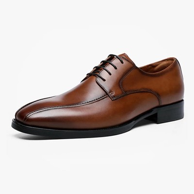 Men's Formal Lace Up Dress Shoes Square Head PU Leather Flat Business Work Shoes