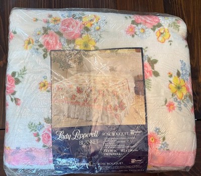 Vintage Lady Pepperell Floral Blanket Rose Bouquet Satin Trim Twin/Full USA!