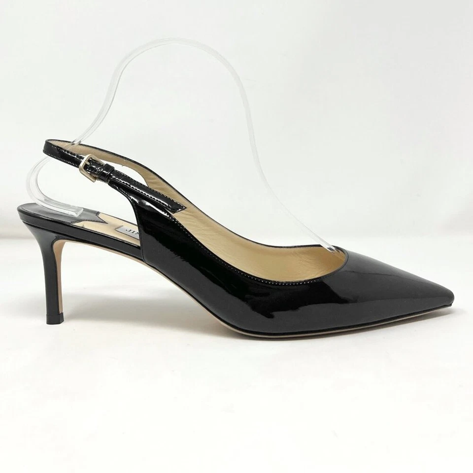 Jimmy Choo Erin Negro Patente Slingback Gatito Tacones Talla 41 Foto 4 de 4