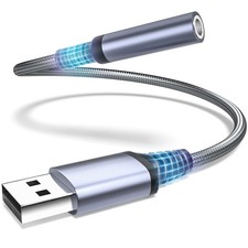 USB to Audio Jack Adapter, External Sound Card Standard, Grey