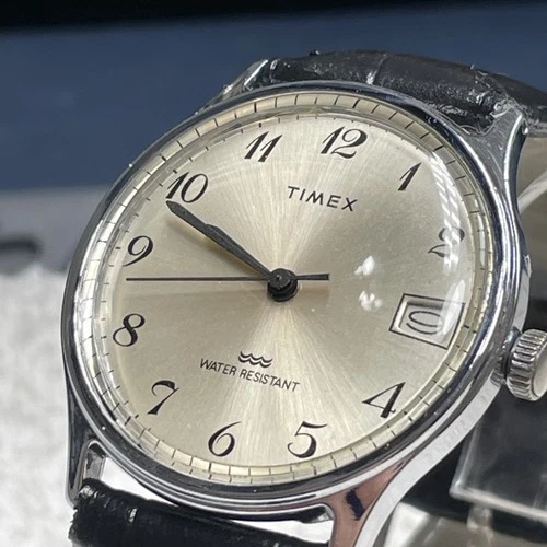 Vintage 1987 Timex Marlin Date Manual Wind Watch Sunburst Dial 2411 0587A