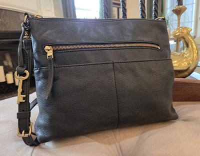 Fossil Large Fiona Utility Black Pebbled Leather Y2K Retro Elevate Basics Clean