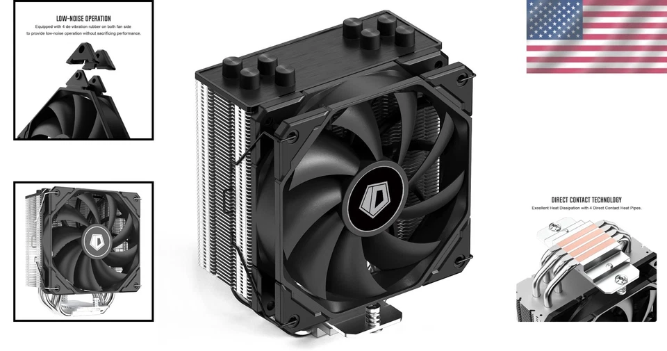 Ultra-Quiet CPU Cooler with 4 Heatpipes & Speed-Control 120mm Fan for Gaming PCs - Image 2 of 4
