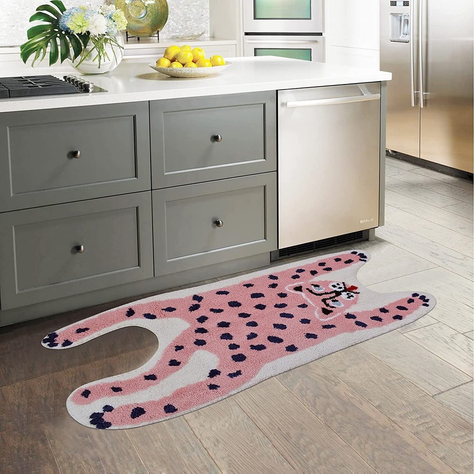Leopard Shape Playroom Rug Pink Mat Cartoon Non-Slip Door Mat Cute Area ...