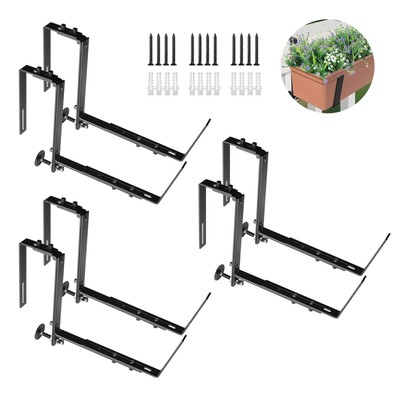Adjustable Window Box Brackets, Planter Box Brackets, Heavy Duty Iron with En...