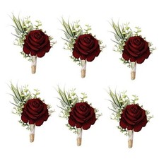 Set of 6 Wine Red Boutonniere for Best Men Groom Groomsmen Burgundy