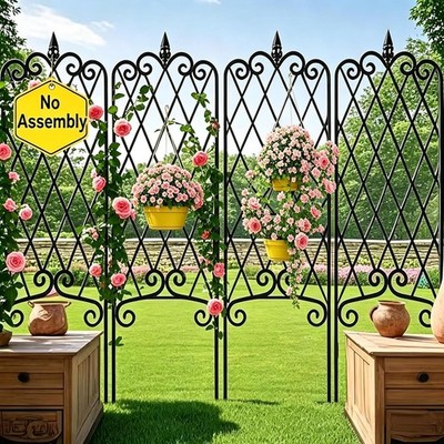 4 Pack Decorative Garden Trellis for Climbing Plants, Metal Fencing Black