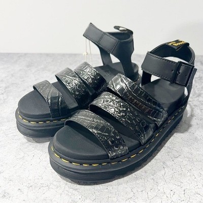 NEW NWT Dr Martens Blaire Gunmetal Wild Croc Emboss Leather Sandals Size US 
