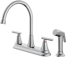 Stainless Steel 2-Handle Kitchen Faucet with Pull-Out Sprayer, 360 Rotation
