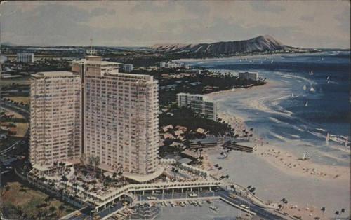 Honolulu, Hi Ilikai Hotel am Waikiki Yachthafen mit Diamond Head 1964 Postkarte