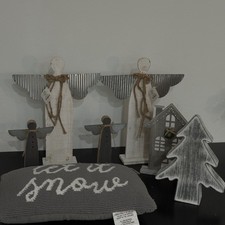 Rustic Farmhouse Christmas D cor Set   Angels, Tree, House  Pillow