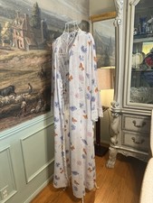 Valerie Stevens Intimates XL Blue Semi Sheer Robe Lace Trim Butterflies Flowers