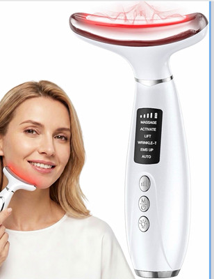 7-Color LED Red Light Face/Neck Massager Heat Vibration EMS Type-C