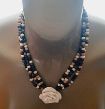 Necklace Boho Style Wooden Beads Beautiful Flower Center Piece