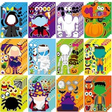48PCS Halloween Make-a-face Stickers Halloween Characters Stickers for Kids