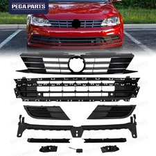 For Jetta 2015-2018 Upper Grille/Lower Grill/Fog Light Cover/Bumper Trim/Bracket