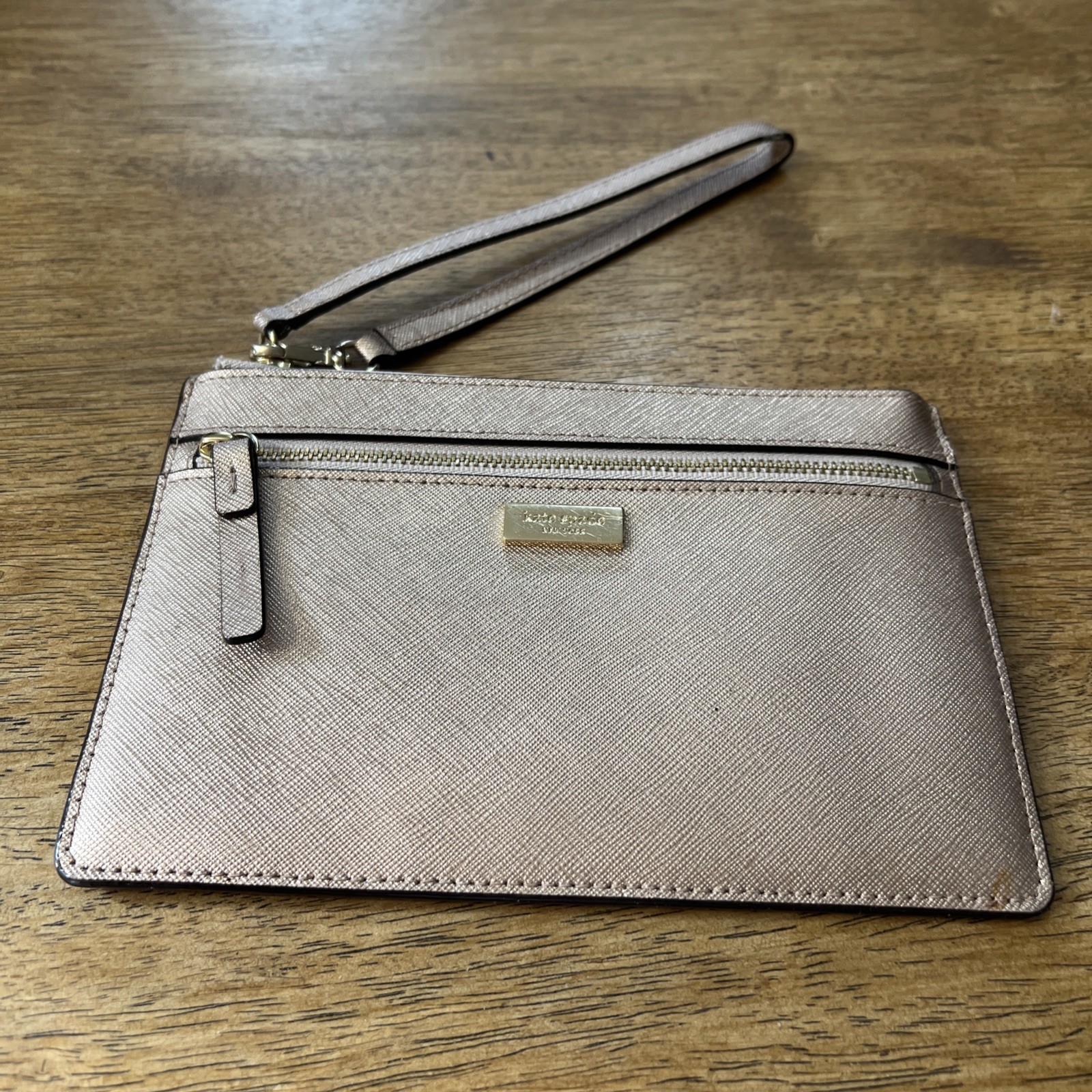 Kate Spade Laurel Way Tinie Slim Wristlet Wallet Rose Gold Metallic Flat thumbnail 3