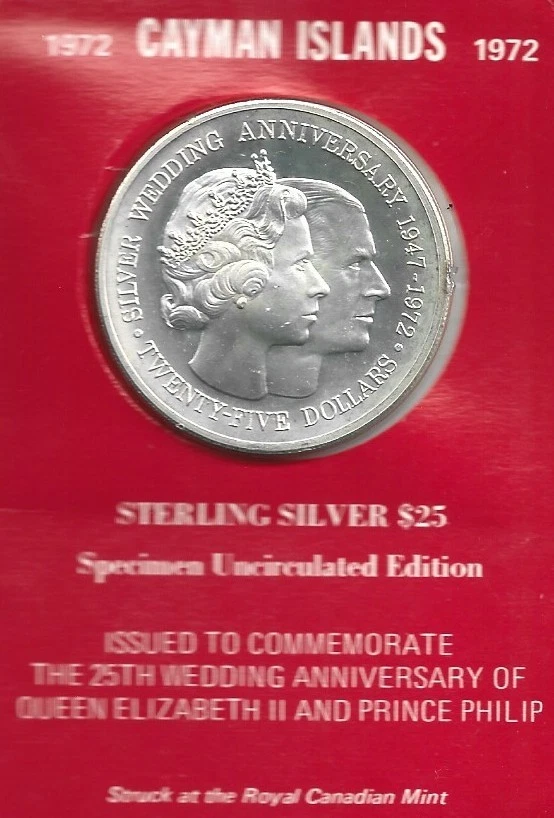ケイマン諸島②　25ドル銀貨　Silver Kings Collection 25 dollars 1972 - Wedding of Queen Elizabeth II and Prince Philip