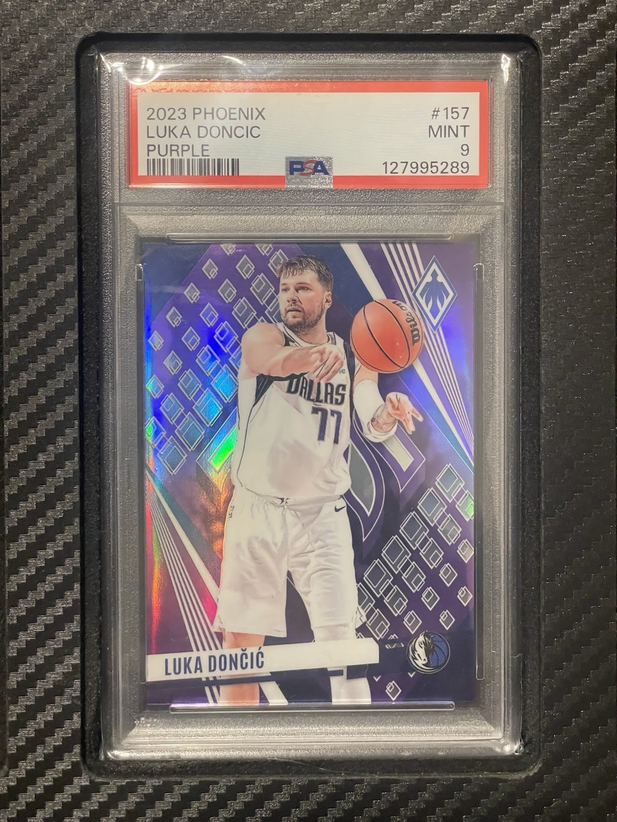 2023 PSA 9 Luka Doncic #157 Purple Prizm #’d/150 Panini Phoenix NBA Basketball