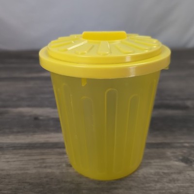 Vintage YELLOW Mini Garbage Trash Can Plastic Bin Office/Home NOVELTY 6'' Clean