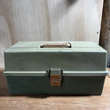 Vintage Plano 6300-N Fishing Tackle Box 3 Tray Green Used Good Condition