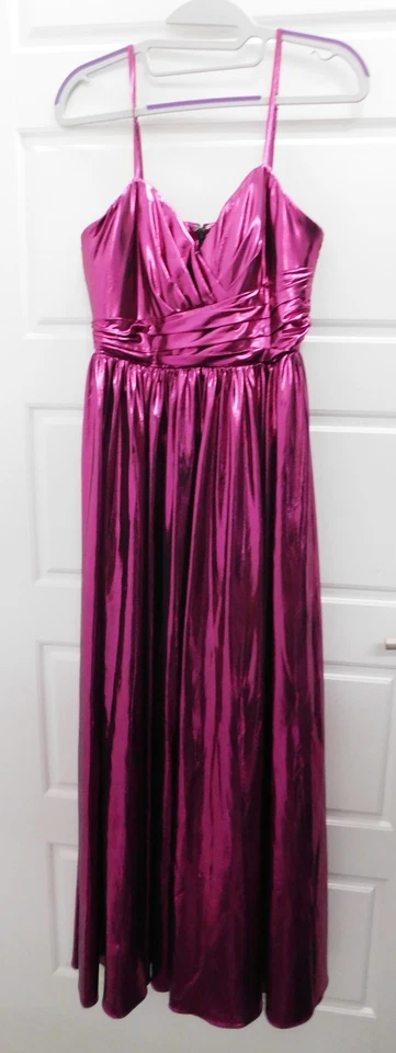 New Milly Shannon Gathered Metallic Jersey Dress in Fuchsia $495rt NWT Size 4 - Image 4 of 4