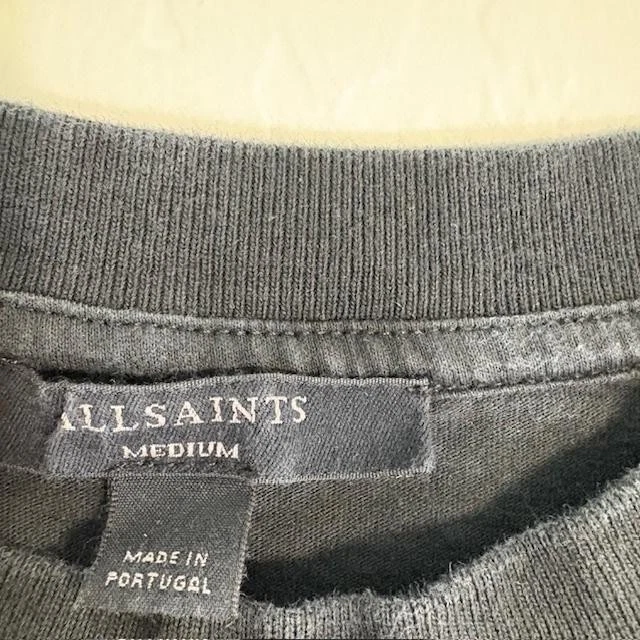 AllSaints Shirt Womens Medium Black Lisa Baggy Tee Cropped Boxy London Logo - Image 3 of 4