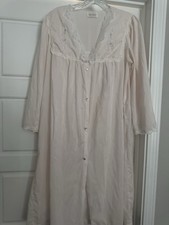 VTG Barbizon Nightgown Pink Floral White Lace Trim 3/4 Sleeve Buttons Light M