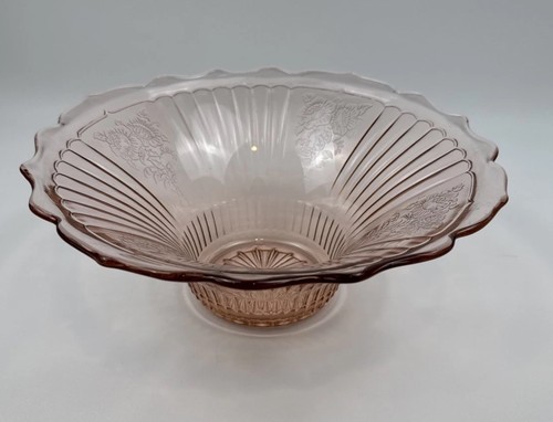 Vintage Anchor Hocking Pink Depression Glass Large Bowl Mayfair Open Rose Patern