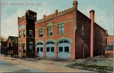 1909 Fire Department Alliance Ohio Postcard Early 1900s Brick Firehouse Building