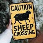 Vintage CAUTION SHEEP CROSSING Tin Metal Signs Home Décor 8x12