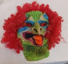 Vintage Halloween Spooky Rubber Mask Clown Red Curly Wig Hair Latex Scary Nose