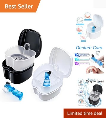 Lightweight Black & White Denture Cleaning Containers - Perfect for On-the-Go