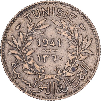 [#638911] Tunesien, Anonymous, Franc, 1360/1941, Paris, Aluminum-Bronze, SS, Lec - Bild 1 von 2