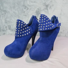 Delicacy Boots Womens Size 7 Blue Suede Platform Ankle Booties Studded Heels