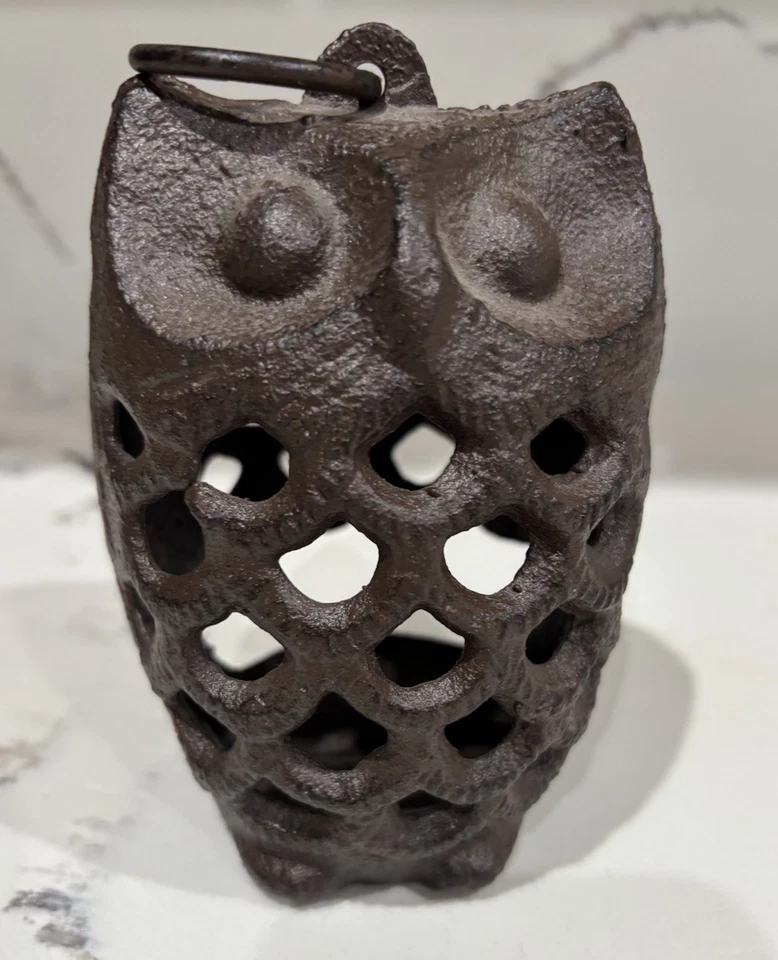 Vintage Cast Iron Owl Japanese  Candle Holder Lantern 5” Tall 4” Wide - Image 3 of 4