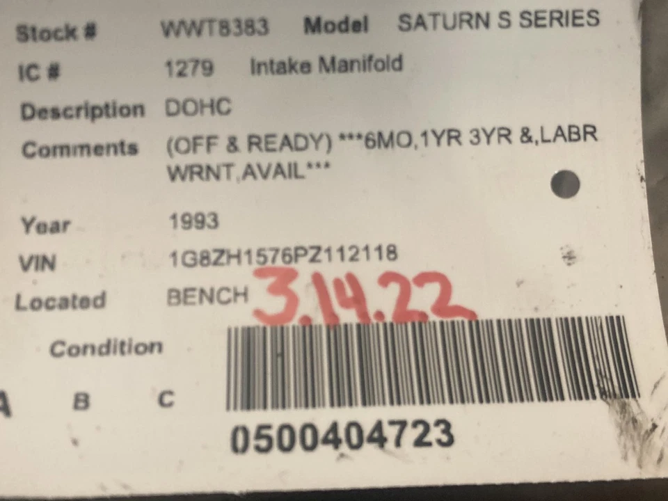 Used Engine Intake Manifold fits: 1993 Saturn Saturn s series DOHC Grade A Foto 4 de 4