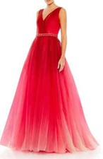 Mac Duggal Red Ombre Beaded Waist Tulle Ballgown Size 8 $498 Prom