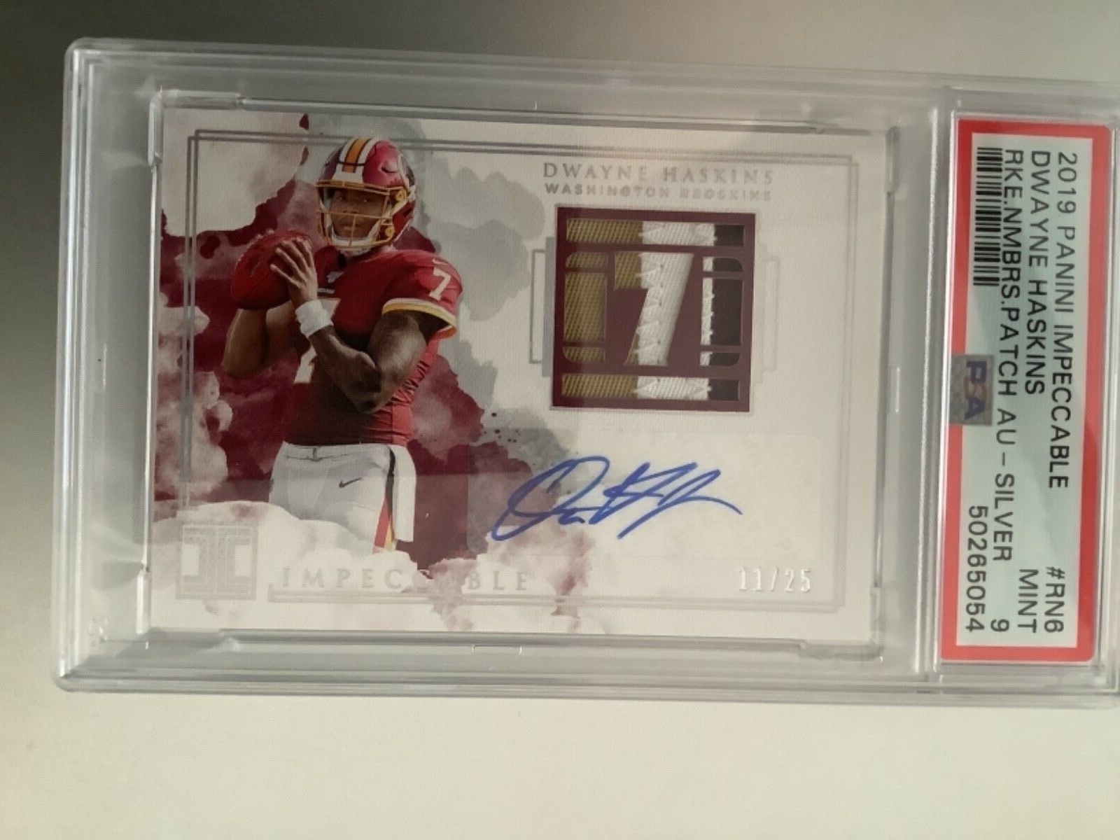 Dwayne Haskins Panini Impeccable Rookie Numbers Patch Autographs #RN6 Silver